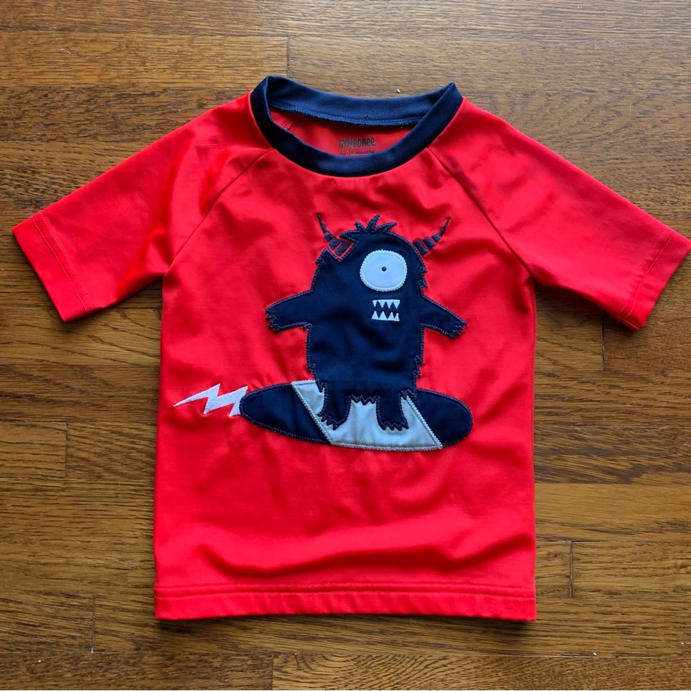 Kids Red and Blue Rashguard with Surfer on Front Size 12-18 months